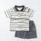 Boys Graphic Striped Polo Shirt & Shorts Suit Grey