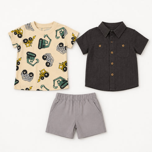 Boys Outfit Linen-Blend Utility Co-ord Shirt T-Shirt & Shorts Set