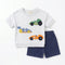 Boys Outfit Grey Navy Cars Embroidered Shirt & Shorts