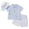 Boys Outfit Light Blue Striped Polo Shirt Hat & Shorts