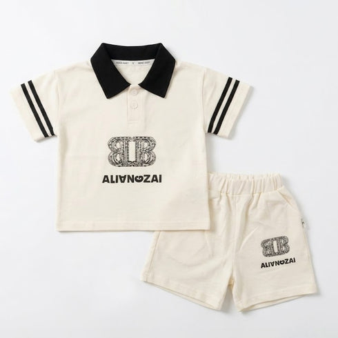 Boys Monochrome Polo Shirt & Shorts Suit White Black