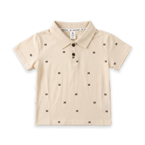 Boys Monogram Print Polo Shirt Cream & Black