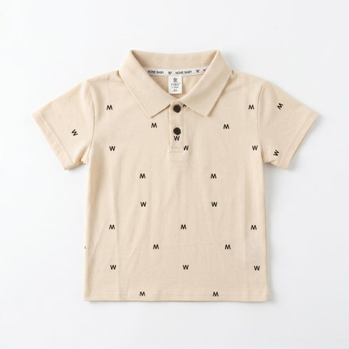 Boys Monogram Print Polo Shirt Cream & Black