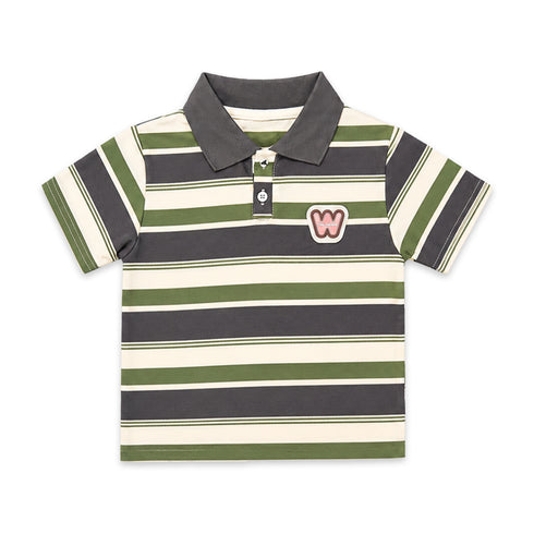 Boys Multi Stripe Polo Shirt Green Grey