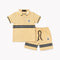 Boys Polo Shirt & Shorts Suit Beige Colorblock Collared