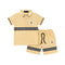 Boys Polo Shirt & Shorts Suit Beige Colorblock Collared