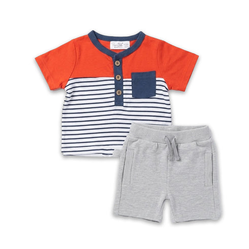 Boys Outfit Red Grey Striped T-Shirt & Shorts