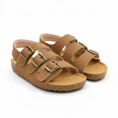 Boys Sandal Brown Triple-Strap Cork Footbed