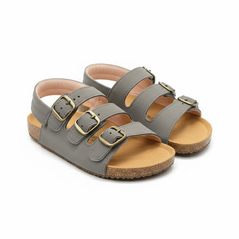 Boys Sandal Charcoal Gray Triple-Strap Cork Footbed