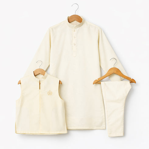 Boys Shalwar Kameez with Waistcoat Boski Cream