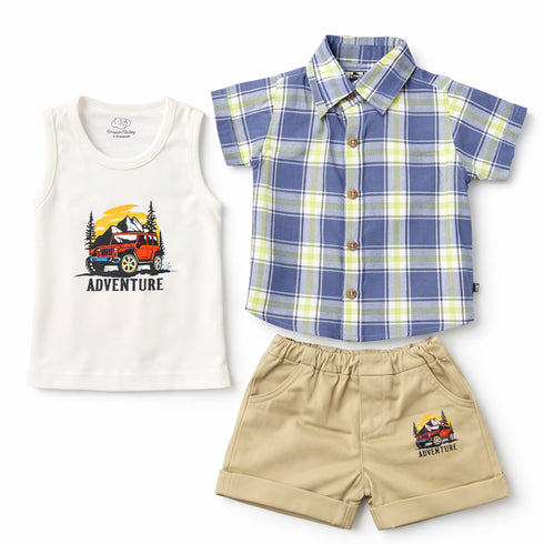 Boys Beach Suit Set Beige Blue