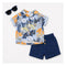 Boys Suit Set Shirt Shorts & Sunglasses Blue Leafs Printed
