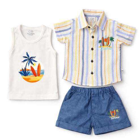 Boys Beach Suit Set White Blue