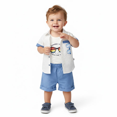 Boys Summer Vibe Suit Set White Blue