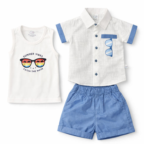 Boys Summer Vibe Suit Set White Blue