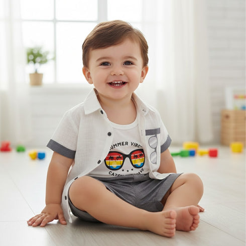 Boys Summer Vibe Suit Set Grey White