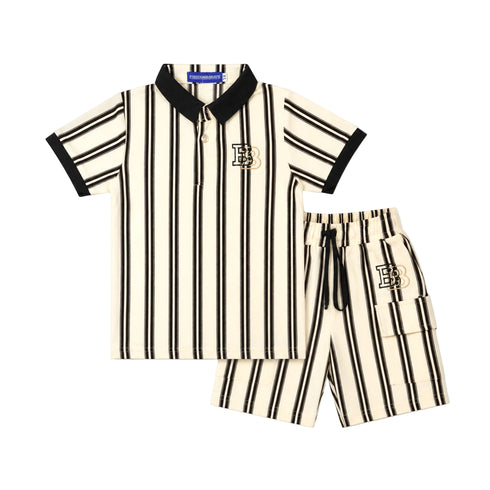 Boys Suit Shorts and Polo Shirt Black and White Striped