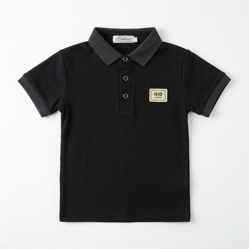 Boys Textured Patch Polo Shirt Black