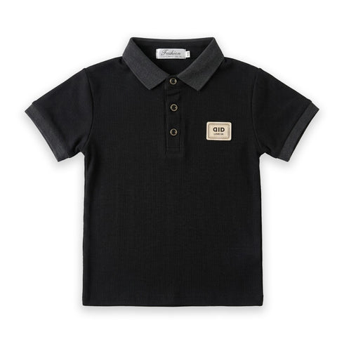 Boys Textured Patch Polo Shirt Black