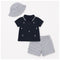 Boys Outfit White Navy Anchors Stripes Polo Shirt Hat & Shorts