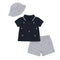 Boys Outfit White Navy Anchors Stripes Polo Shirt Hat & Shorts