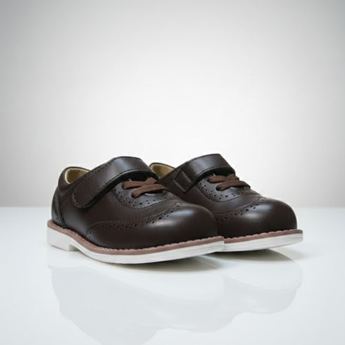Brown Boys Formal Shoes with Velcro Strap