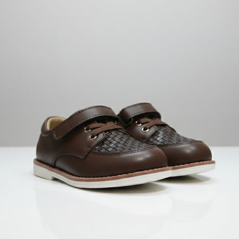 Brown Textured Vamp Dress Shoes with Strap