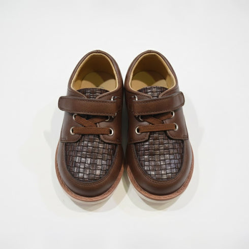 Brown Textured Vamp Dress Shoes with Strap