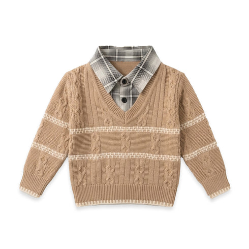 Woolen Boy Clothes Brown Formal Sweater
