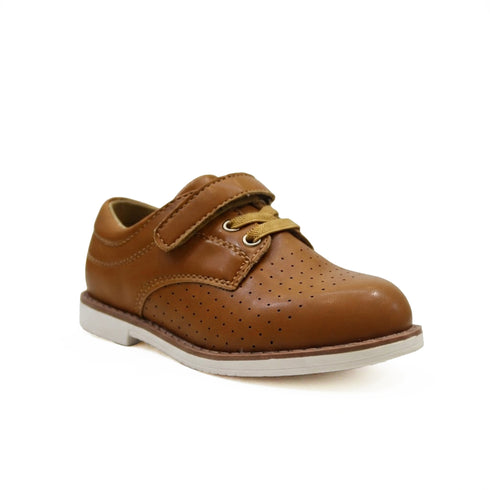 Brown Perforated Apron Toe Derby Boys Shoes