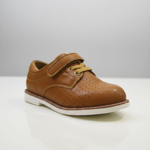 Brown Perforated Apron Toe Derby Boys Shoes