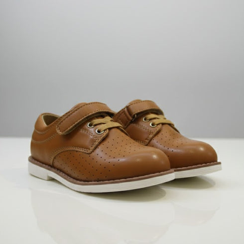 Brown Perforated Apron Toe Derby Boys Shoes