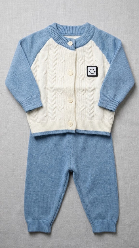 Woolen Blue and White Happy Baby Boys Dresses Sweater Set 0-24M
