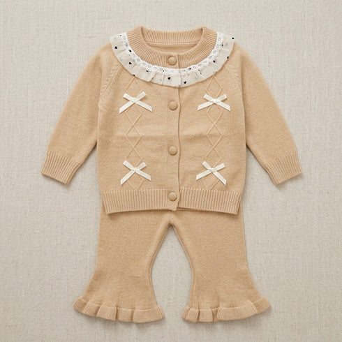 Woolen Beige Baby Girl Dresses Sweater and Trouser Set 0M–2Y