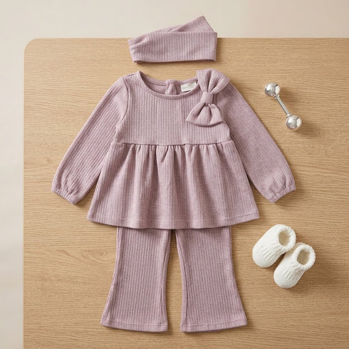 Baby Girls Pink Suit with Top Trouser and Hairband 9–24 Months