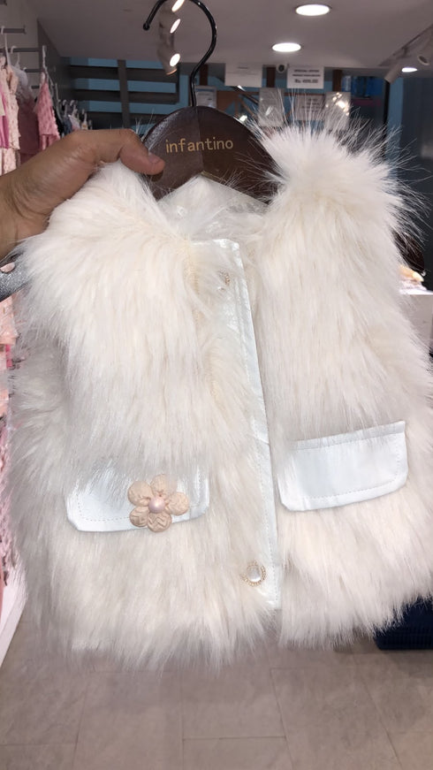 Cream Fur Baby Shirts Jacket with Parachute Lining 9M-4Y