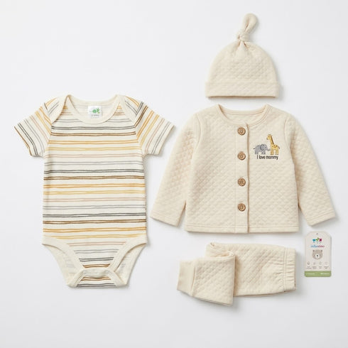 Beige Baby Boys Suits with Shirt Trouser Bodysuit & Cap