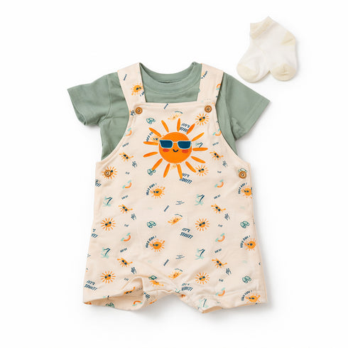 Dangri Suit with T-Shirt & Socks Beige Green Cool Sun