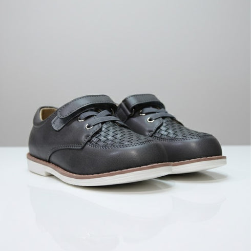 Dark Grey Textured Vamp Dress Shoes with Strap