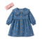 Ruffled Denim Floral Baby Girl Frocks With Tights & Headband 0-18M