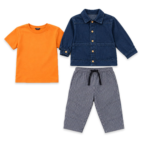 Denim Baby Boys Suit with T-Shirt Jacket & Pants 9M–4Y