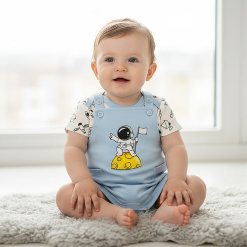 Dungaree Suit with Bodysuit Blue & White Astronaut