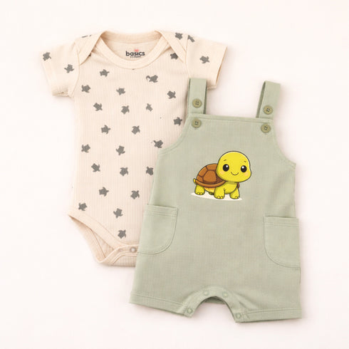 Dungaree Suit with Bodysuit Green Baby Turtle