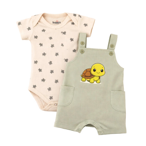 Dungaree Suit with Bodysuit Green Baby Turtle