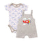 Dungaree Suit with Bodysuit Grey & White Plane