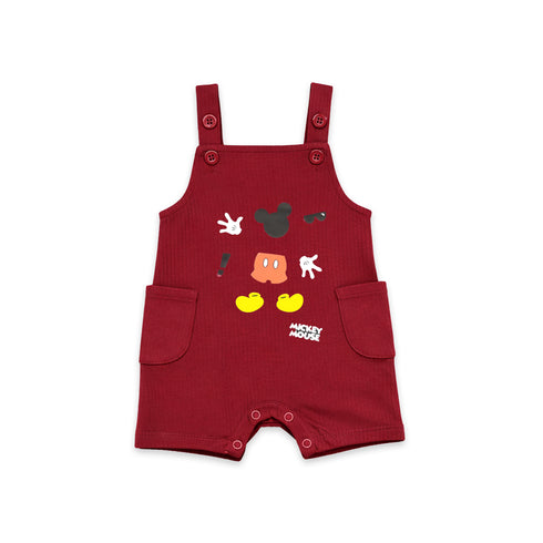 Dungaree Suit with Bodysuit Maroon & Grey Mickey