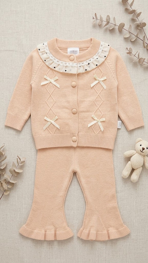 Woolen Peach Baby Girl Dresses Sweater and Trouser Set 0M–2Y
