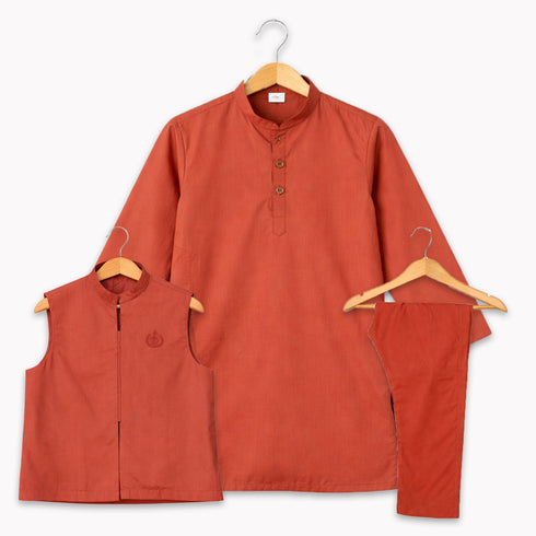 Eastern Wear Boys Shalwar Kameez with Waistcoat Brown