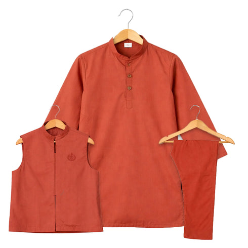 Eastern Wear Boys Shalwar Kameez with Waistcoat Brown