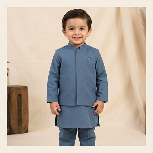 Eastern Wear Boys Shalwar Kameez with Waistcoat Dusty Blue